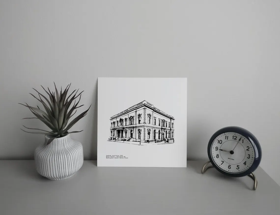 George Peabody Library / Peabody Institute in Mount Vernon - Baltimore MD  illustration by cityartprints.com