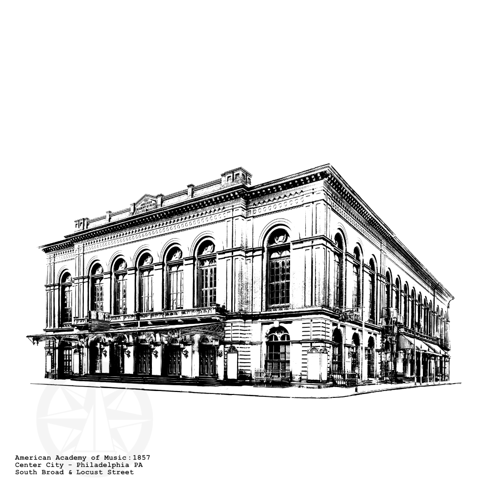 American Academy of Music Historical Architecture illustration by cityartprints.com