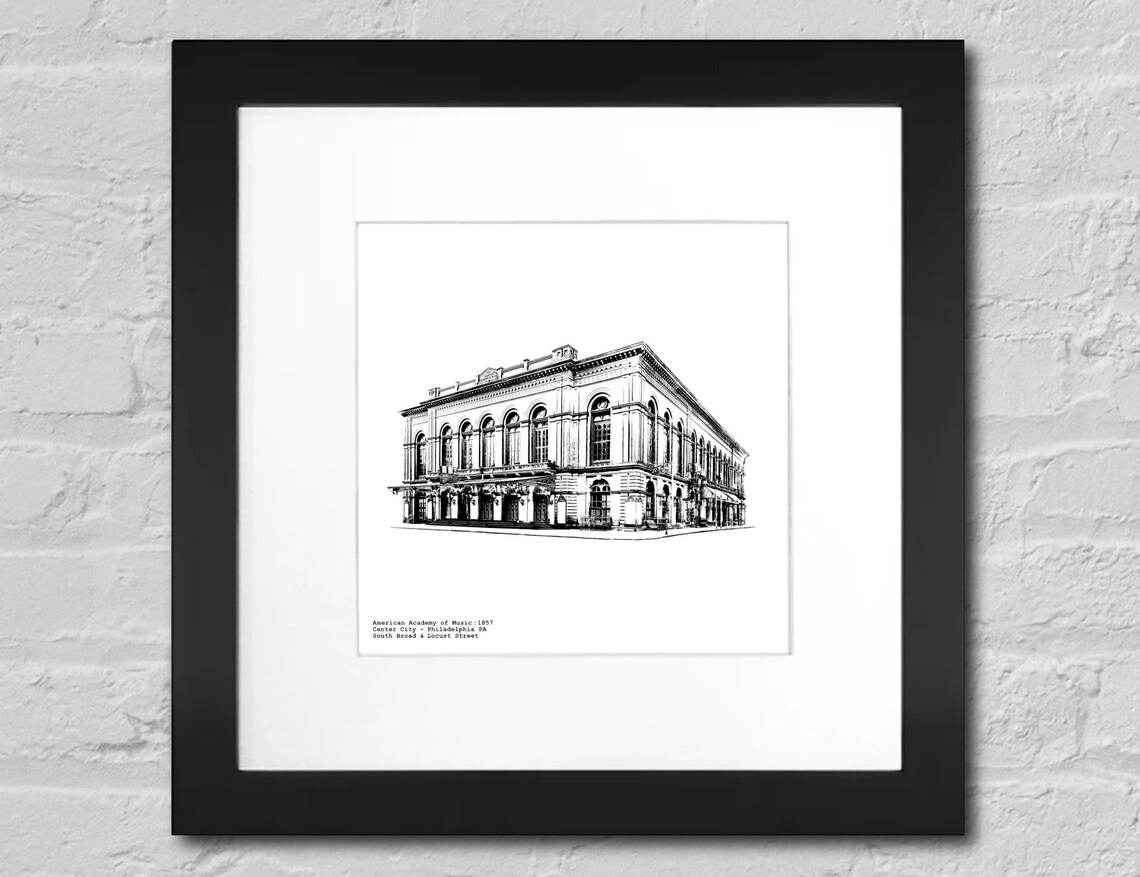 American Academy of Music Historical Architecture illustration by cityartprints.com