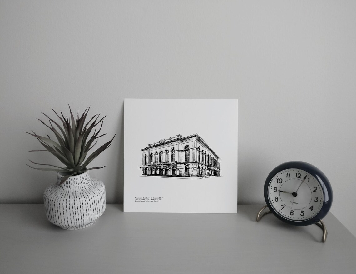 American Academy of Music Historical Architecture illustration by cityartprints.com