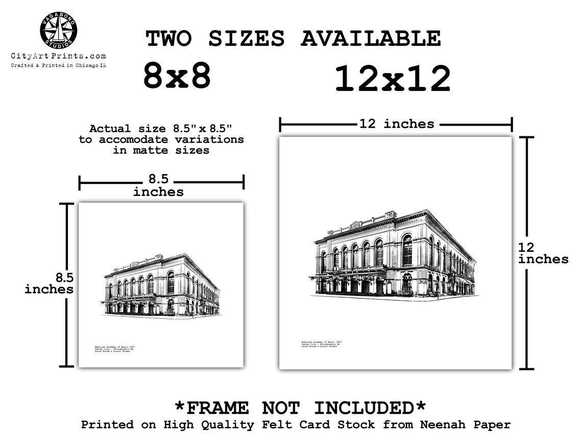 American Academy of Music Historical Architecture illustration by cityartprints.com