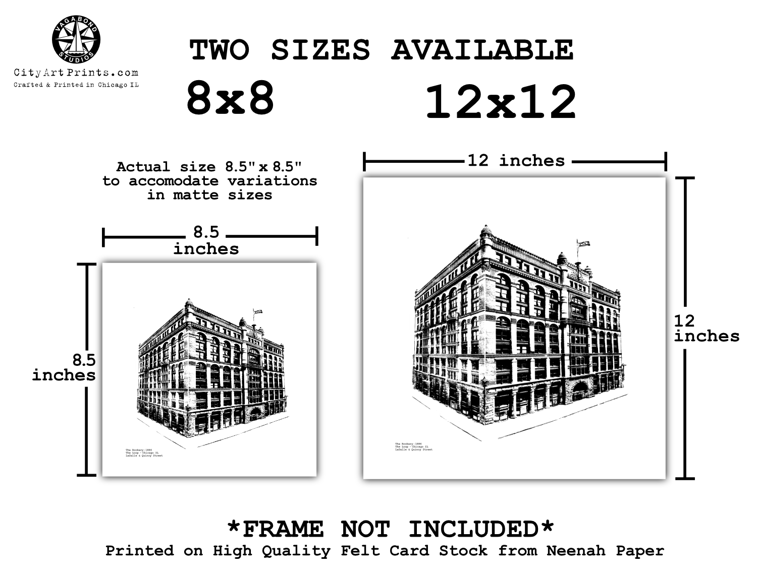 The Rookery Chicago Graphic Wall Art Print illustration in the Loop on LaSalle Street Chicago IL by cityartprints.com