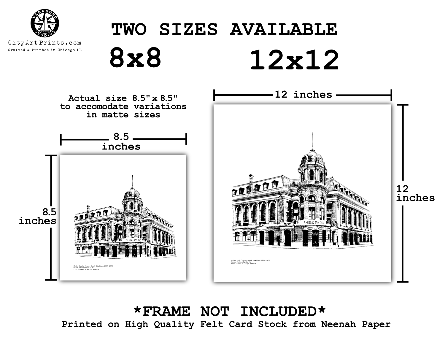 Shibe Park / Connie Mack Stadium in North Philadelphia graphic art print illustration by cityartprints.com