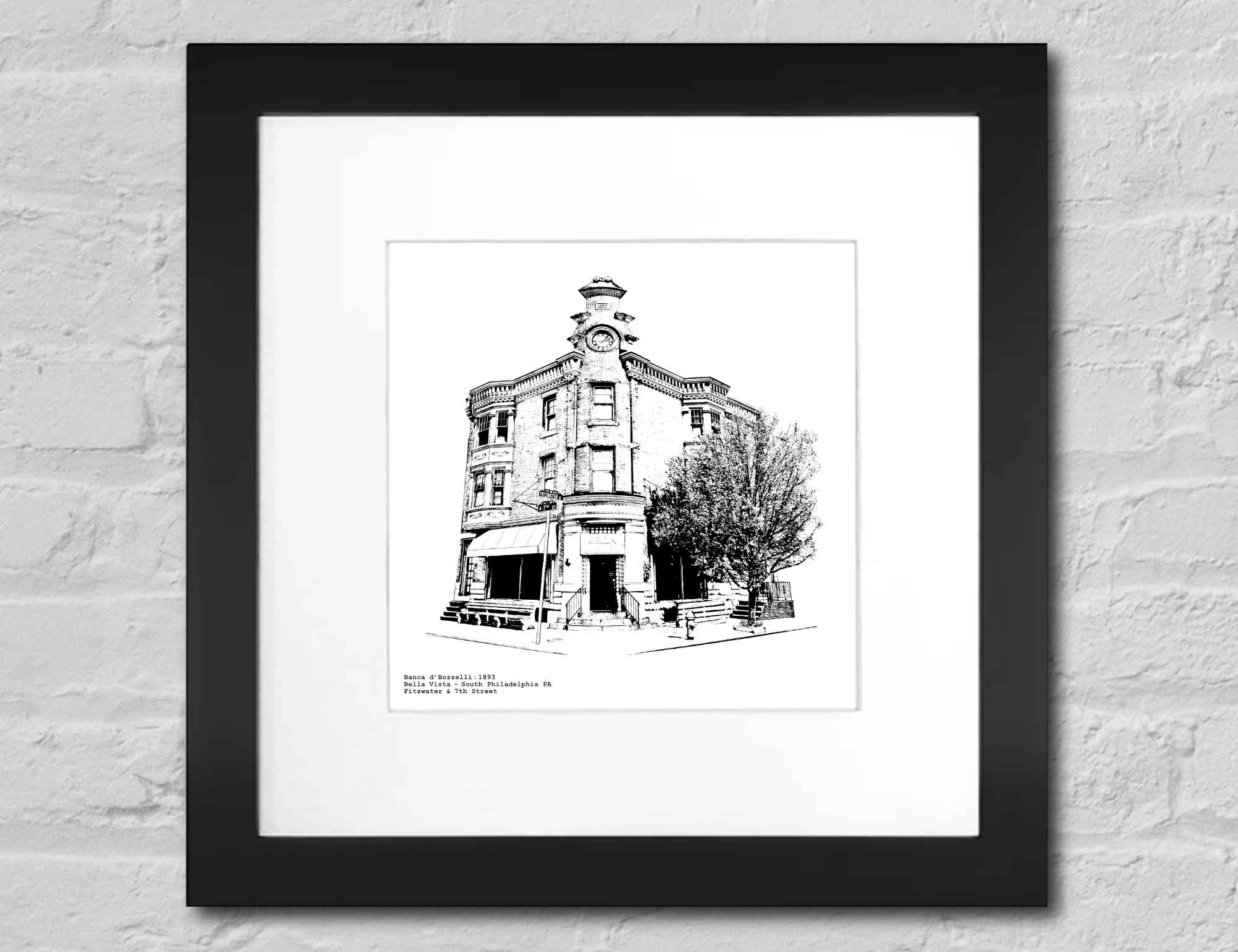 Banca d'bozzelli  Clock building at Fitzwater & 7th Ave in South Philadelphia illustration by cityartprints.com