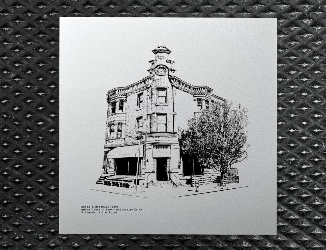 Banca d'bozzelli  Clock building at Fitzwater & 7th Ave in South Philadelphia illustration by cityartprints.com