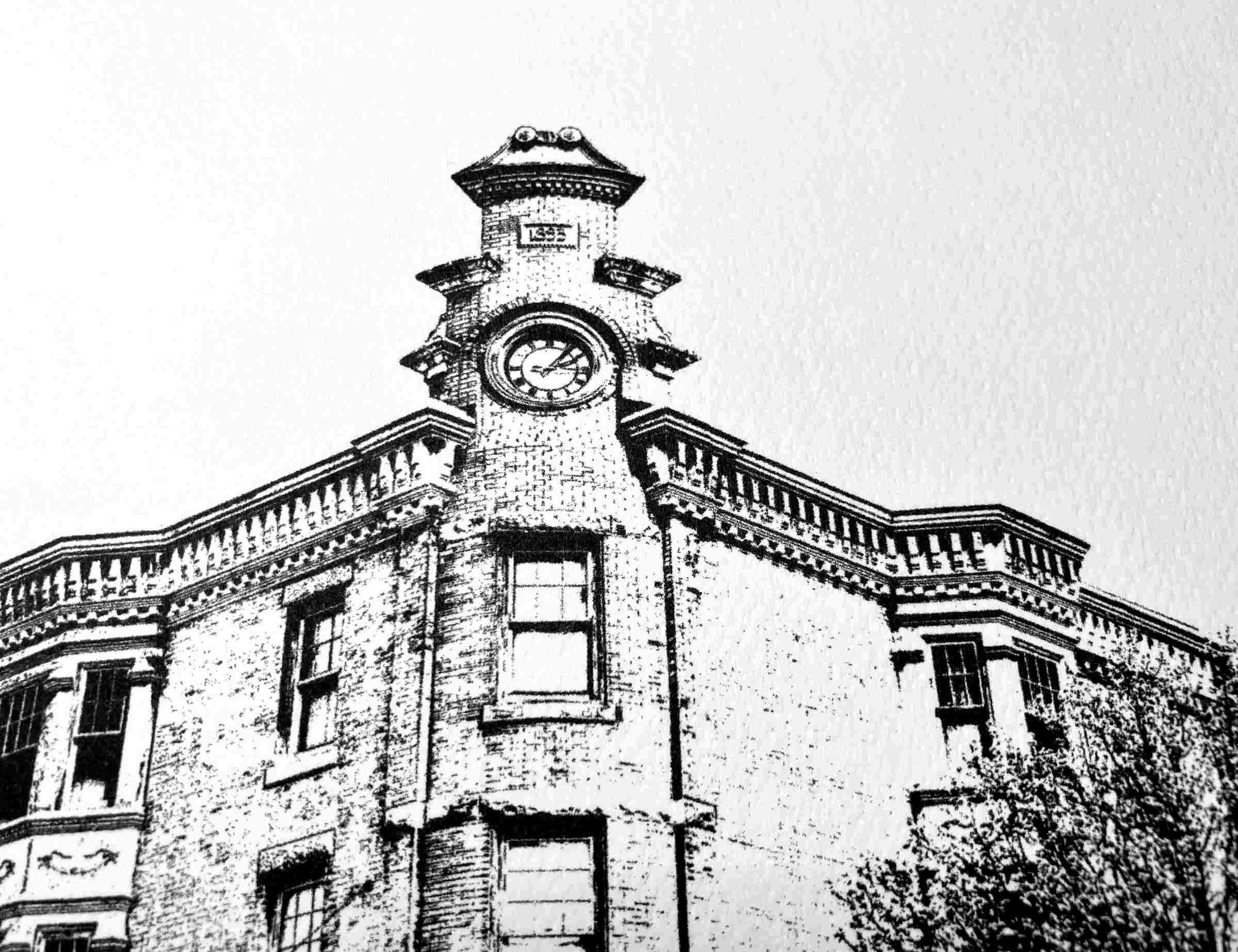 Banca d'bozzelli  Clock building at Fitzwater & 7th Ave in South Philadelphia illustration by cityartprints.com