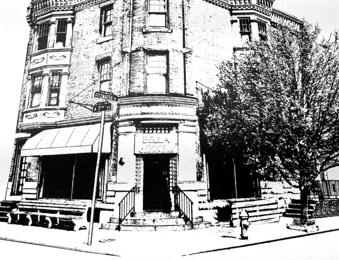 Banca d'bozzelli  Clock building at Fitzwater & 7th Ave in South Philadelphia illustration by cityartprints.com