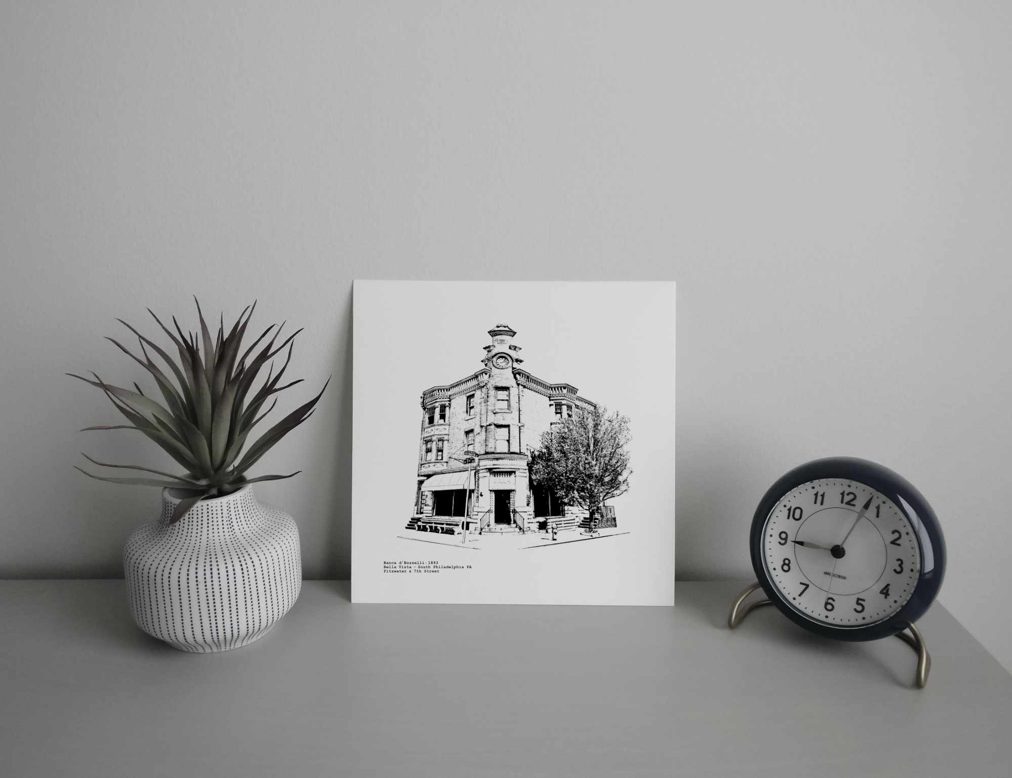 Banca d'bozzelli  Clock building at Fitzwater & 7th Ave in South Philadelphia illustration by cityartprints.com