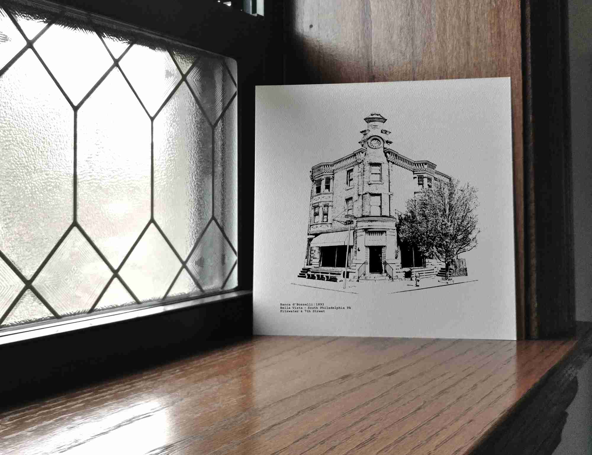 Banca d'bozzelli  Clock building at Fitzwater & 7th Ave in South Philadelphia illustration by cityartprints.com