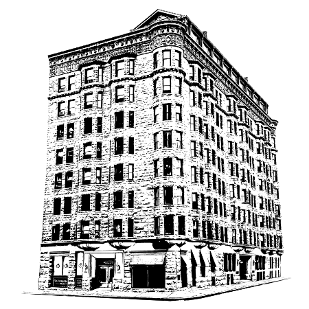 The Brewster Apartments Historical Lincoln Park Palace in Lake View East Chicago Graphic artwork illustration by cityartprints.com