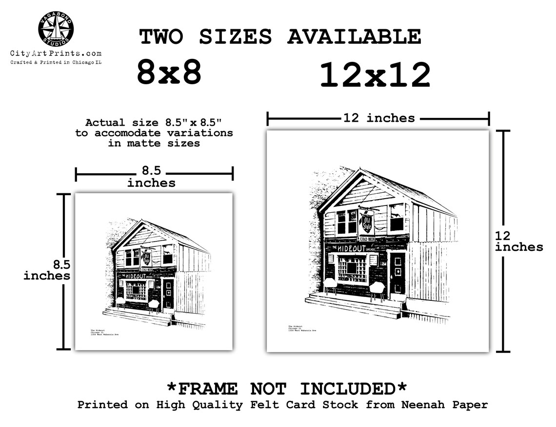 The Hideout Chicago Art Print - illustration by cityartprints.com