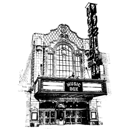 The Music Box Theatre in Lakeview Chicago graphic artwork illustration by cityartprints.com