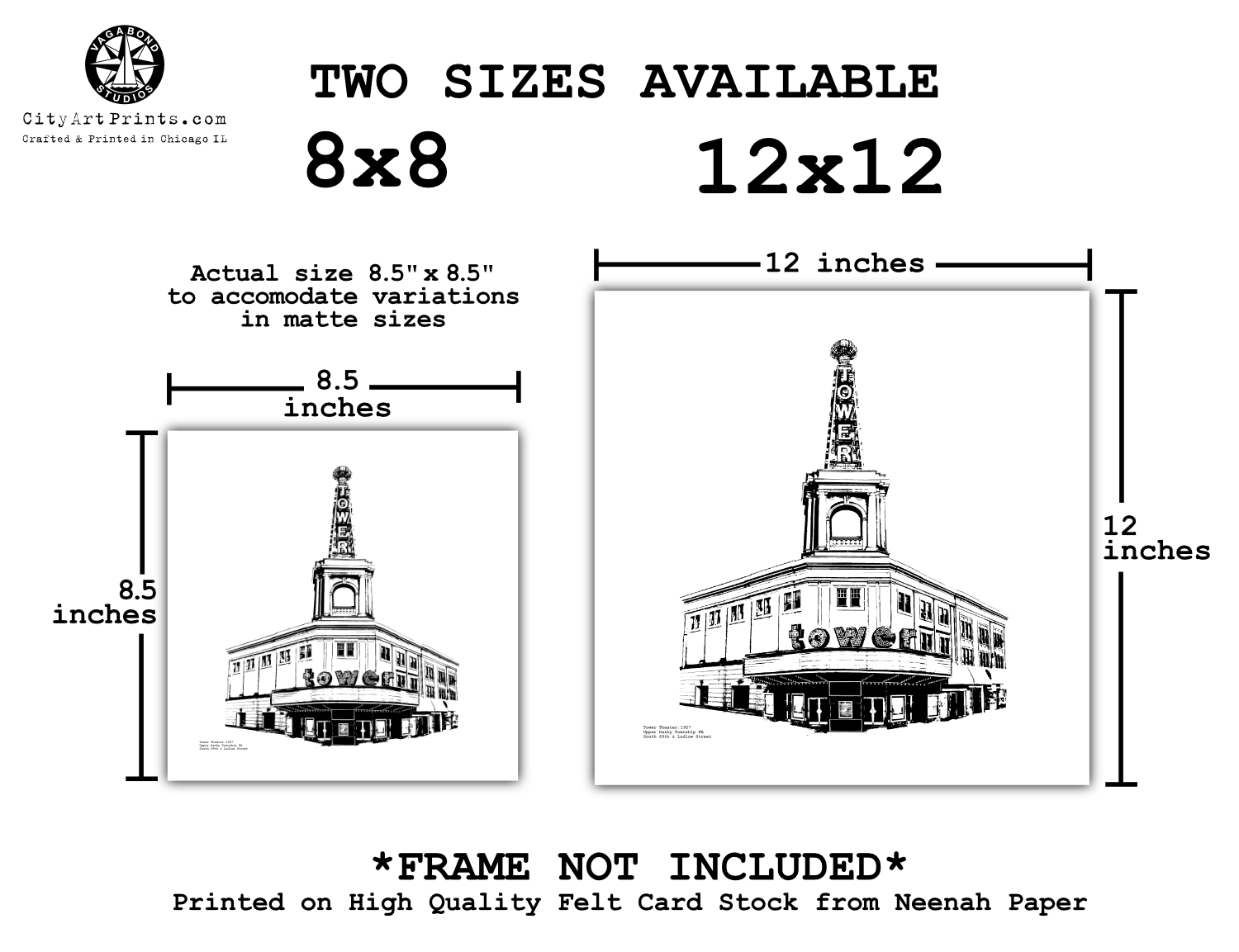 Tower Theatre Upper Darby Township Philadelphia PA graphic illustration art print by cityartprints.com