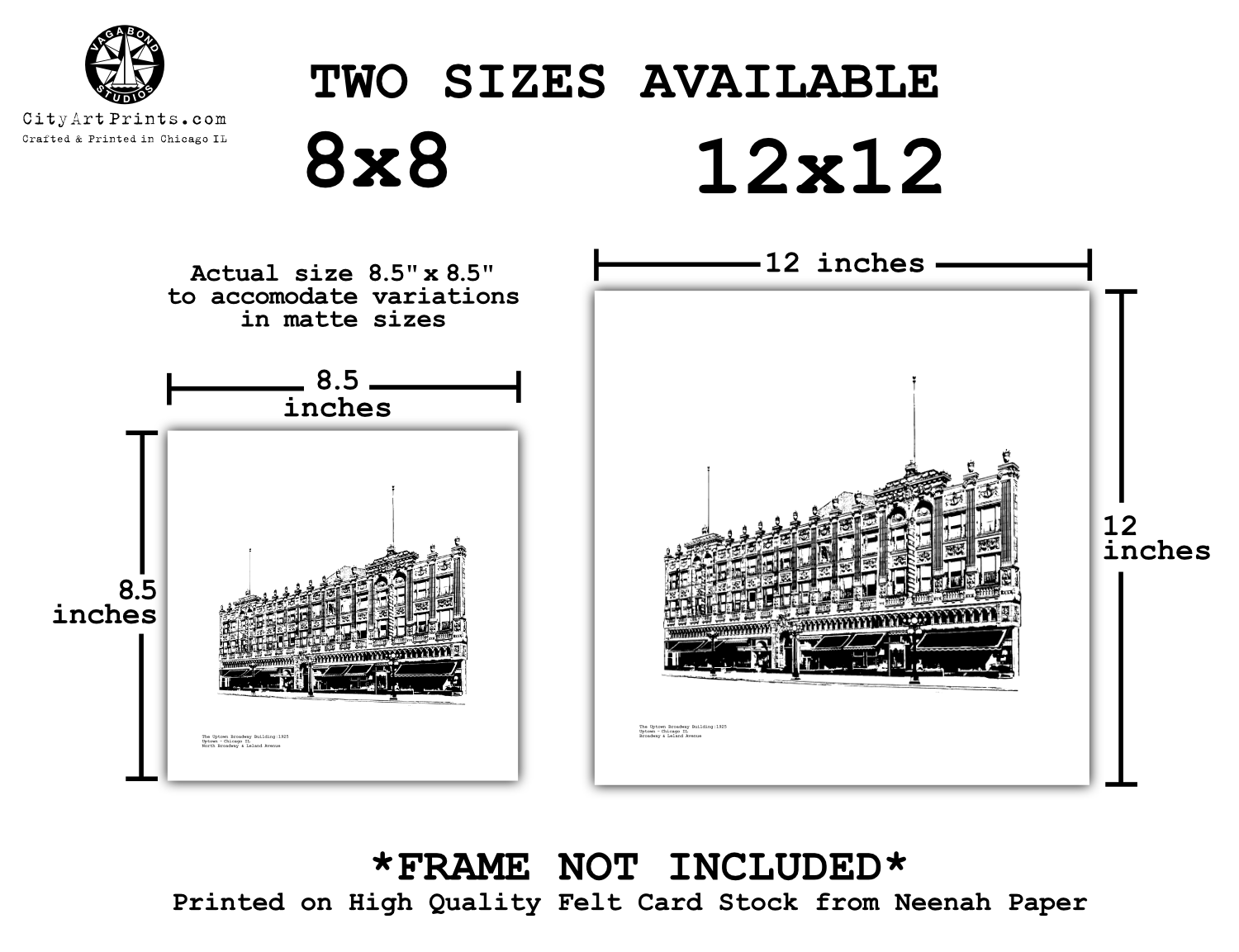 Uptown Broadway Building Chicago Graphic Art Print illustration by cityartprints.com