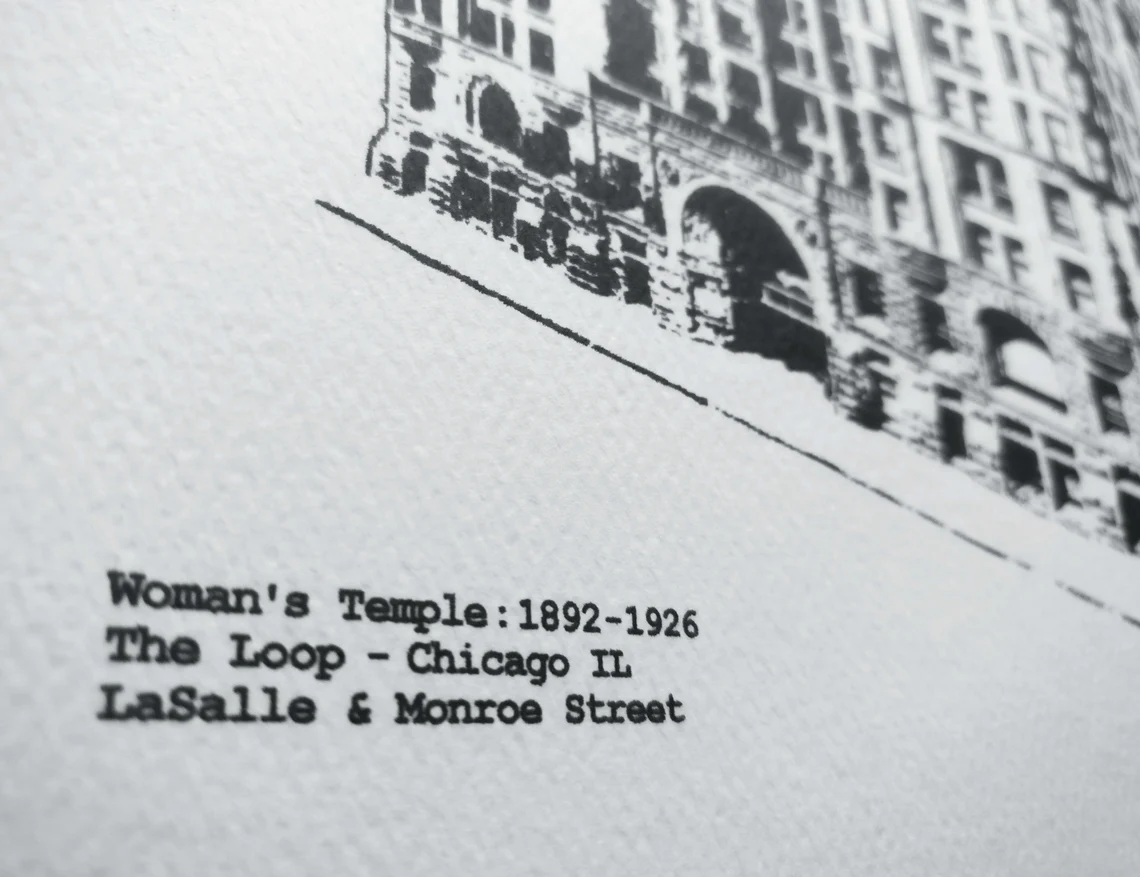Woman's Temple Historic Chicago Graphic Art illustration on LaSalle Street Chicago IL by cityartprints.com