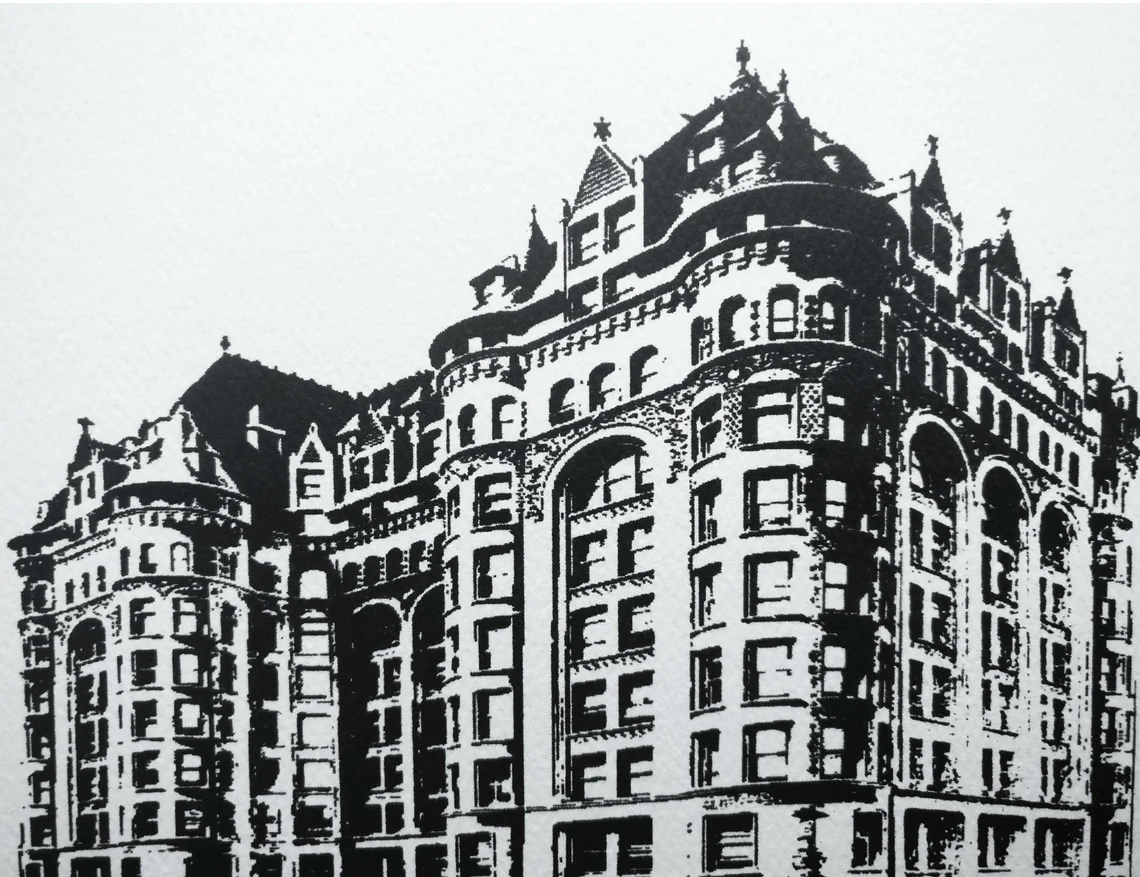 Woman's Temple Historic Chicago Graphic Art illustration on LaSalle Street Chicago IL by cityartprints.com