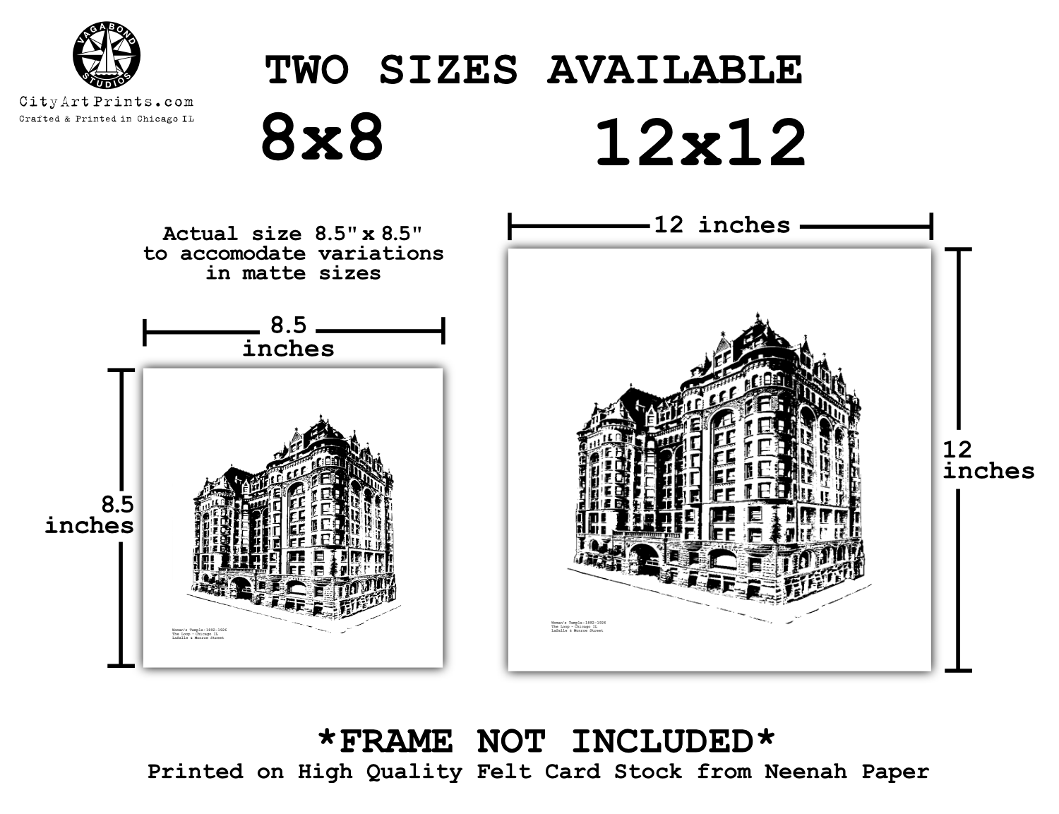 Woman's Temple Historic Chicago Graphic Art illustration on LaSalle Street Chicago IL by cityartprints.com