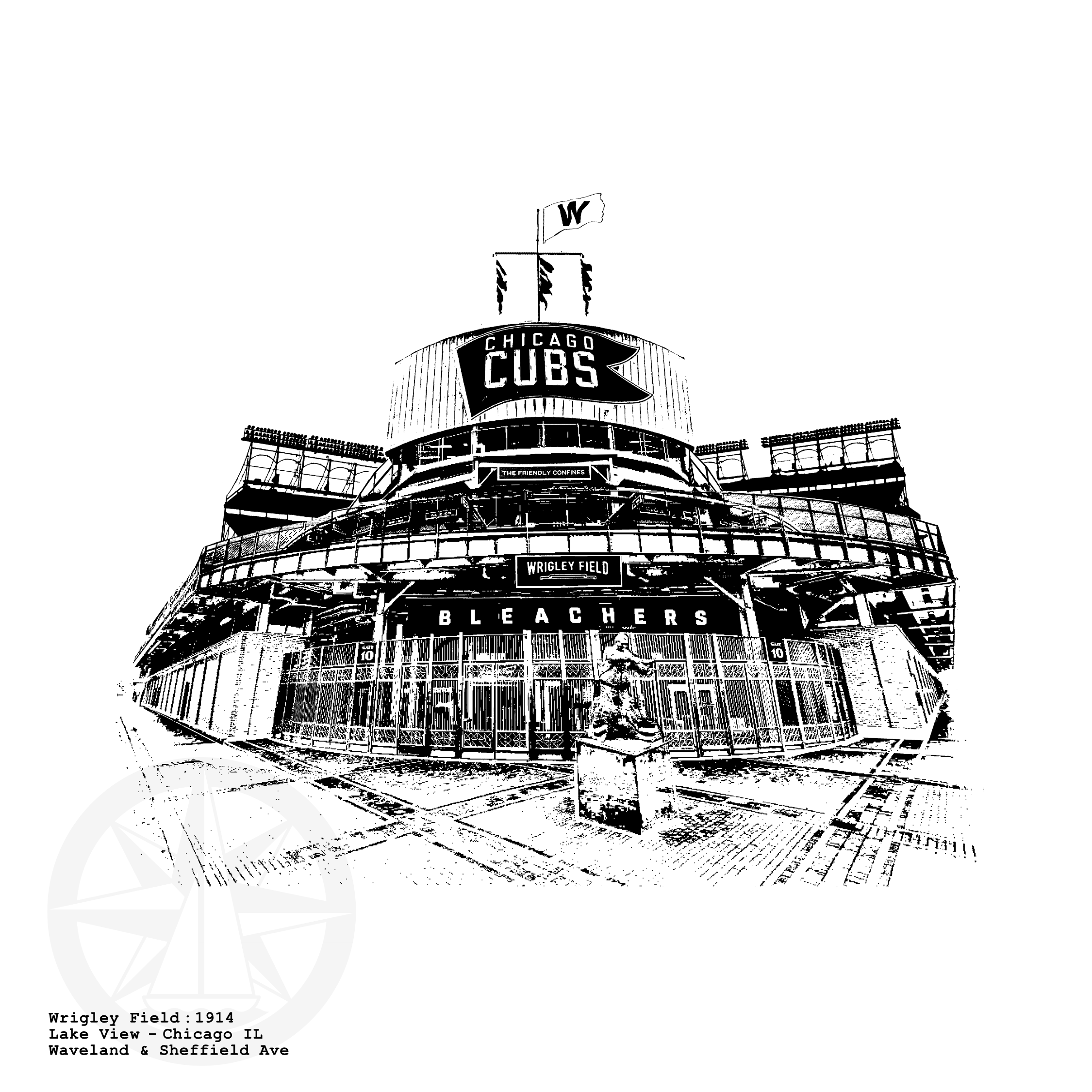 Wrigley Field Bleachers and Scoreboard Artwork Illustration cubs fan gift by cityartprints.com